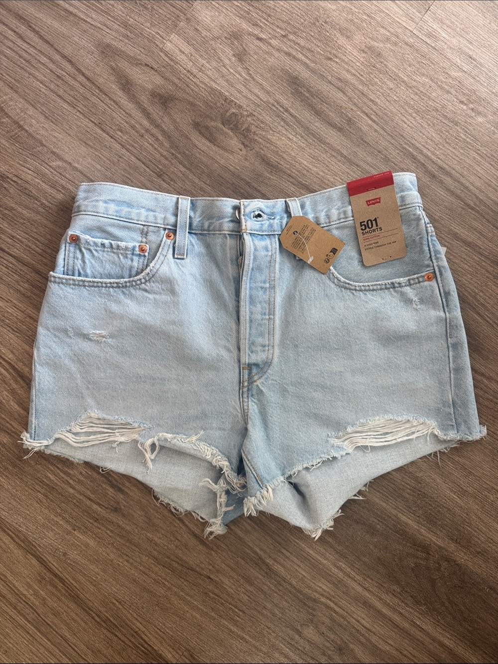 Levi's Light Blue High-Rise Distressed Denim Shorts
